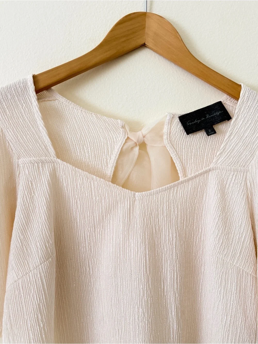 Like New Anthropologie Cream Textured Square-Neck Puff Sleeve Top